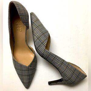 Franco Sarto Janine Plaid Fabric Heels 7 Black Gray office Workwear Business